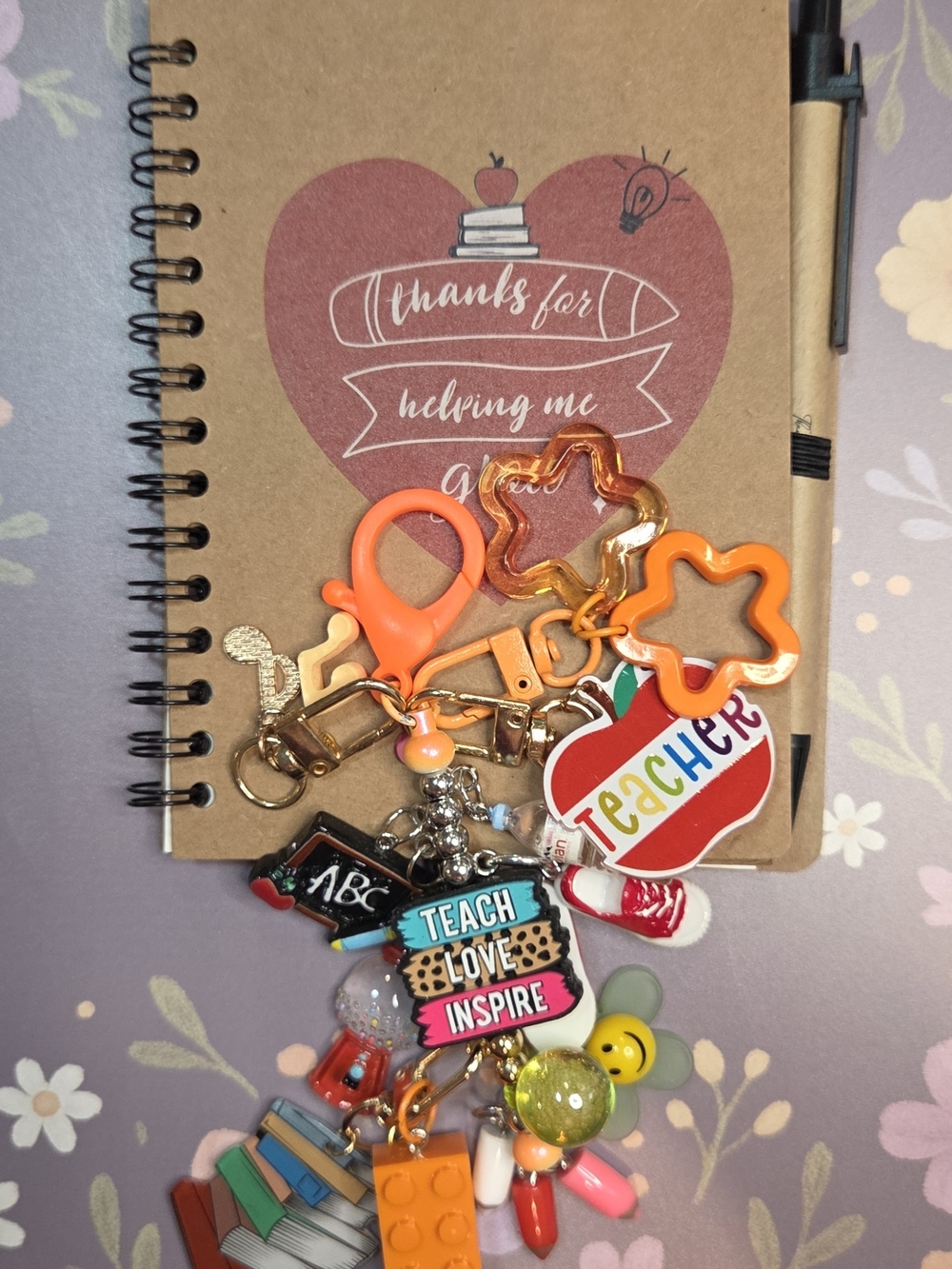 Teacher Apple Keychain-Bag Charm Bundle with Notebook & Pen-Teacher Appreciation